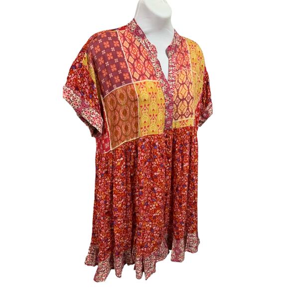 Red Boho patchwork dress size s #1406 - Picture 4 of 8